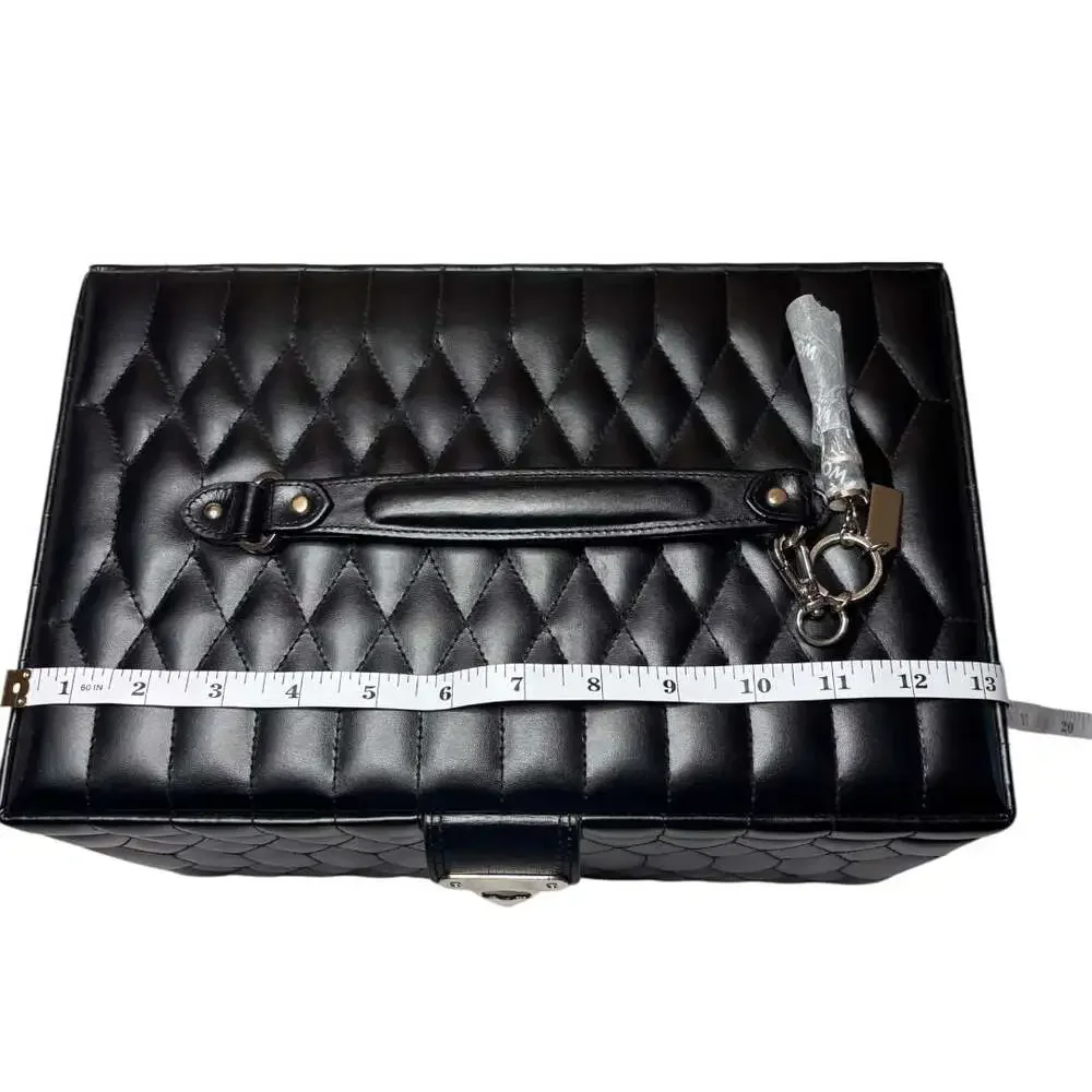 NWT WOLF Caroline Large Quilted Leather Jewelry Box in Black